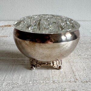 Vintage Silver Plated Small Bowl with Glass Flower Frog Insert